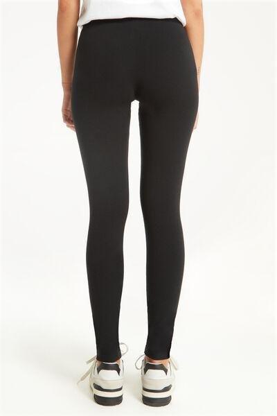 Black Basic Cotton Leggings, , large image number 2
