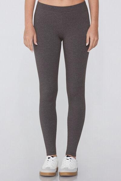 Grey Basic Cotton Leggings, Dark Grey Blend, large image number 0