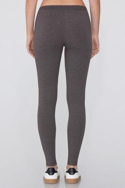 Grey Basic Cotton Leggings, Dark Grey Blend, large image number 1