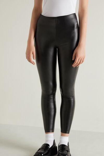 Black Leather-Effect Thermal Leggings, , large image number 1