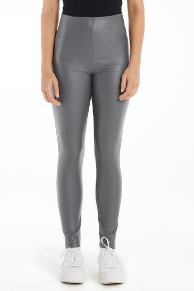 Grey Thermal Faux Leather Leggings