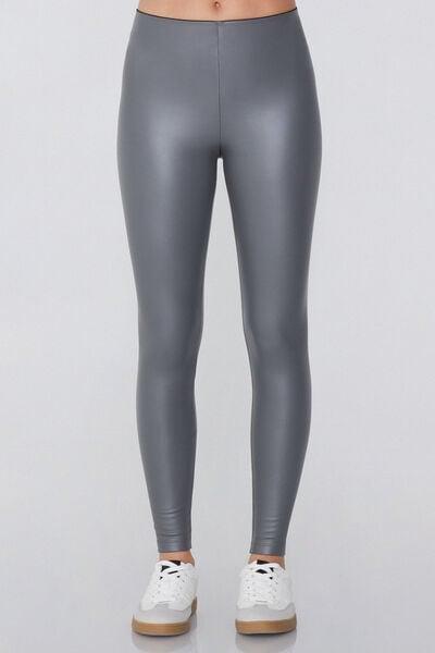 Grey Thermal Leather-Effect Leggings, 5701_032W, large image number 1