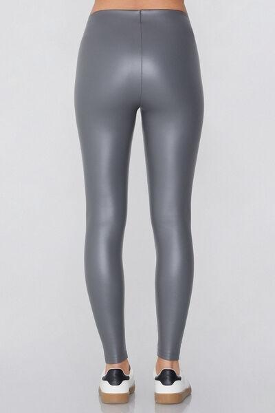 Grey Thermal Leather-Effect Leggings, 5701_032W, large image number 2