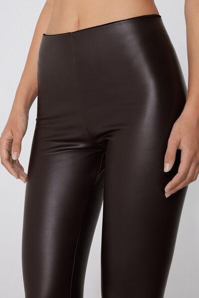 Brown Leather-Effect Thermal Cotton Leggings, 5701_915Y, large image number 2