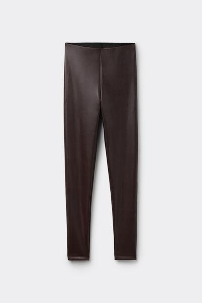 Brown Leather-Effect Thermal Cotton Leggings, 5701_915Y, large image number 3
