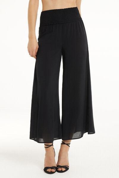 Black Cropped Flowy Trousers, , large image number 0