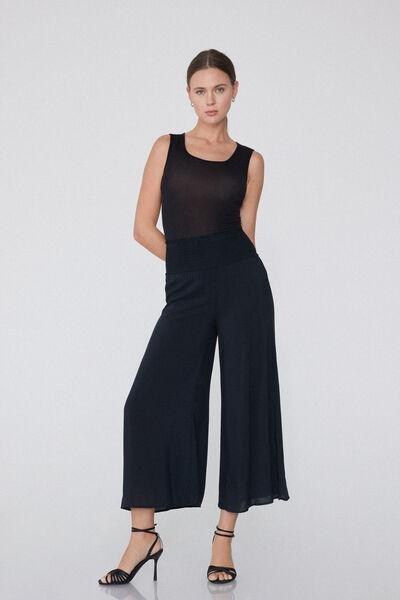 Black Cropped Flowy Trousers, , large image number 1
