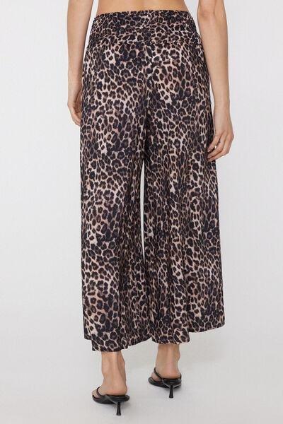 Black Animal Print Stitched-Smock Canvas Cropped Pants, 5701_299Z, large image number 2
