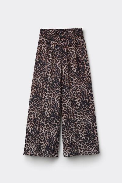 Black Animal Print Stitched-Smock Canvas Cropped Pants, 5701_299Z, large image number 4
