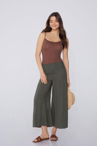 Green Canvas Cropped Trousers, , large image number 1