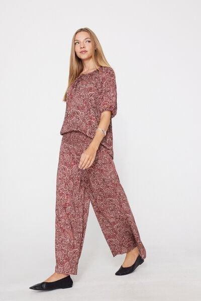 Burgundy Stitched-Smock Canvas Cropped Pants, 5701_522Z, medium