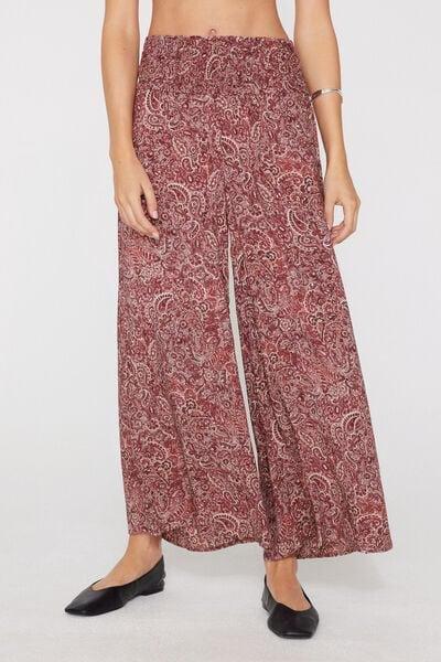 Burgundy Stitched-Smock Canvas Cropped Pants, 5701_522Z, medium