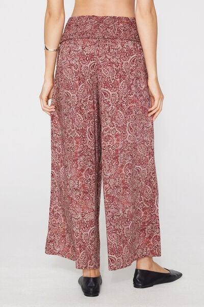 Burgundy Stitched-Smock Canvas Cropped Pants, 5701_522Z, medium