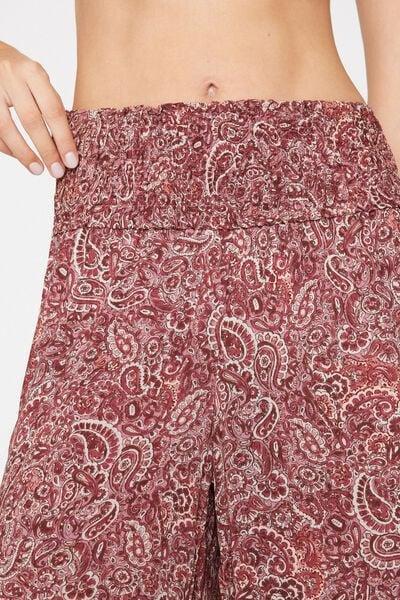 Burgundy Stitched-Smock Canvas Cropped Pants, 5701_522Z, large image number 3