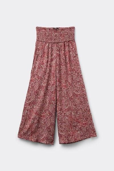 Burgundy Stitched-Smock Canvas Cropped Pants, 5701_522Z, large image number 4