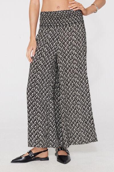 White / Black Stitched-Smock Canvas Cropped Pants, 5701_523Z, large image number 1