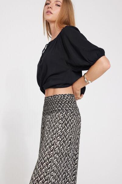 White / Black Stitched-Smock Canvas Cropped Pants, 5701_523Z, large image number 3