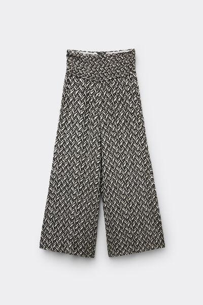 White / Black Stitched-Smock Canvas Cropped Pants, 5701_523Z, large image number 4