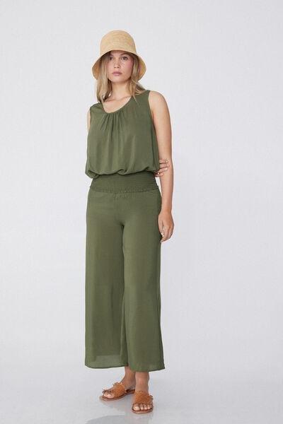 Green Stitched-Smock Cropped Pants, 5701_580W, large image number 0