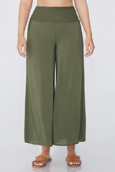Green Stitched-Smock Cropped Pants, 5701_580W, large image number 1