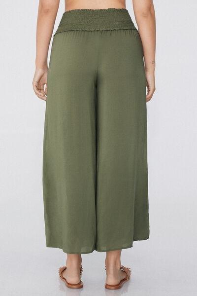 Green Stitched-Smock Cropped Pants, 5701_580W, large image number 2