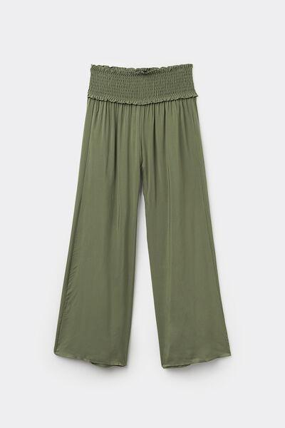 Green Stitched-Smock Cropped Pants, 5701_580W, large image number 3