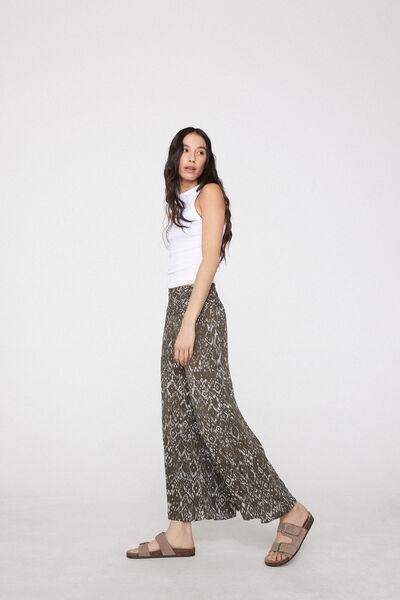Green Stitched-Smock Canvas Cropped Pants, 5701_588Z, large image number 0