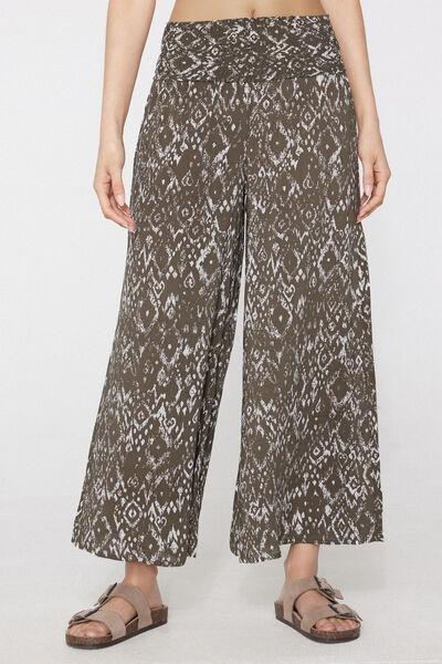 Green Stitched-Smock Canvas Cropped Pants, 5701_588Z, large image number 1