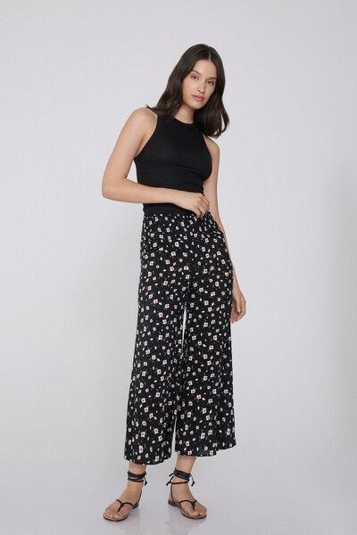 Black Stitched-Smock Canvas Cropped Trousers, 5701_754Y, medium