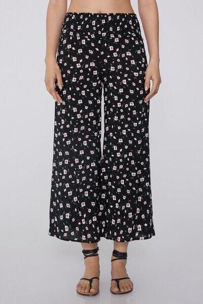 Black Stitched-Smock Canvas Cropped Trousers, 5701_754Y, medium