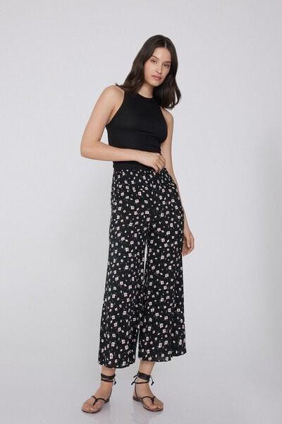 Black Stitched-Smock Canvas Cropped Trousers, 5701_754Y, large image number 1