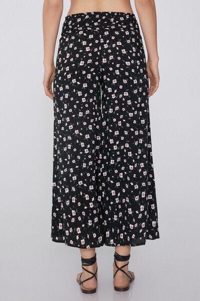 Black Stitched-Smock Canvas Cropped Trousers, 5701_754Y, medium