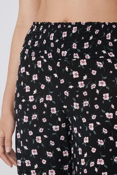 Black Stitched-Smock Canvas Cropped Trousers, 5701_754Y, medium