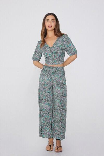 Blue Stitched-Smock Canvas Cropped Trousers, 5701_763Y, medium