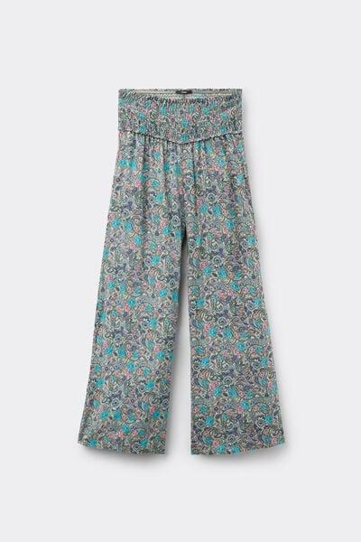 Blue Stitched-Smock Canvas Cropped Trousers, 5701_763Y, large image number 4