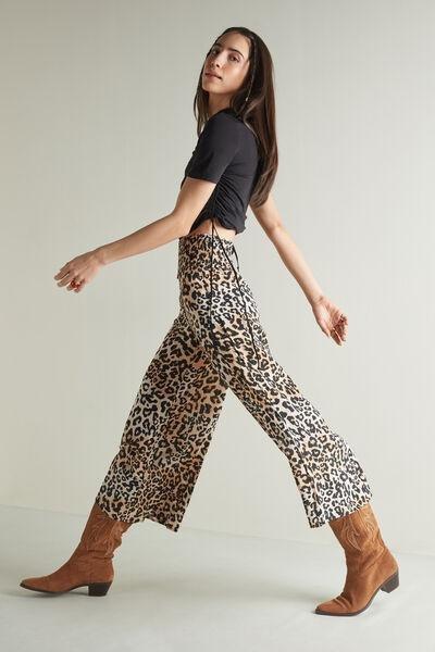 Brown Stitched-Smock Canvas Cropped Trousers, 5701_833U, large image number 0