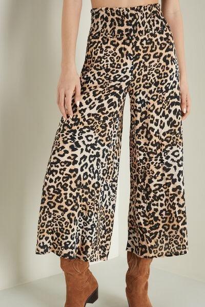 Brown Stitched-Smock Canvas Cropped Trousers, 5701_833U, large image number 1