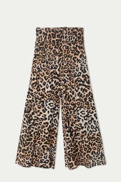 Brown Stitched-Smock Canvas Cropped Trousers, 5701_833U, large image number 4