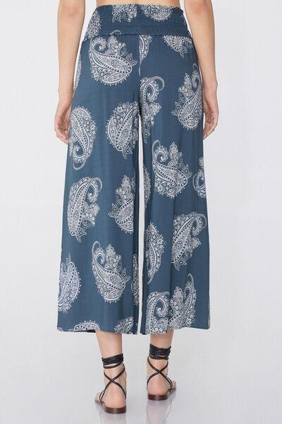 Blue Printed Cropped Trousers, , large image number 2
