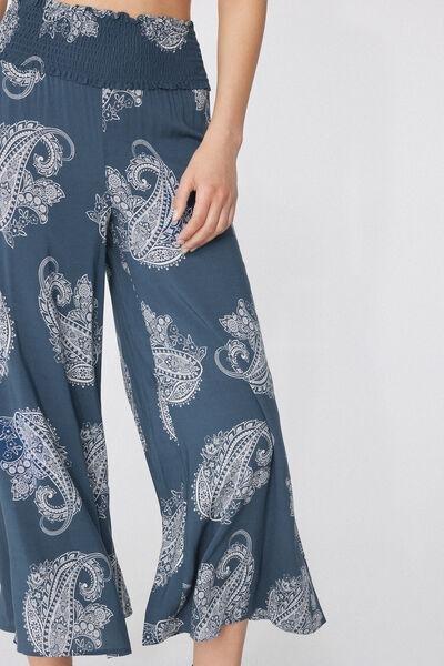 Blue Printed Cropped Trousers, , large image number 3