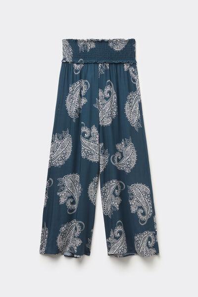 Blue Printed Cropped Trousers, , large image number 4