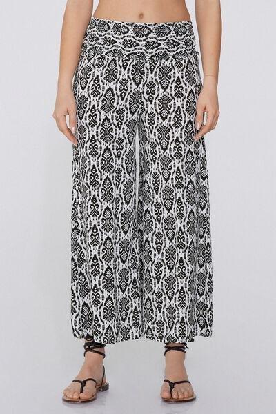 Stampa Ethnic Harmony Stitched-Smock Canvas Cropped Trousers, , large image number 0
