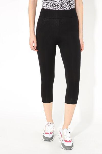 Black Cotton Capri Leggings, Black, medium