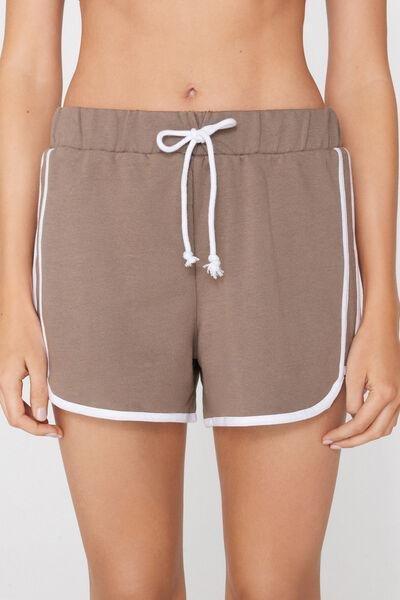 Brown / White Fleece Cotton Shorts, 5701_531Z, large image number 1