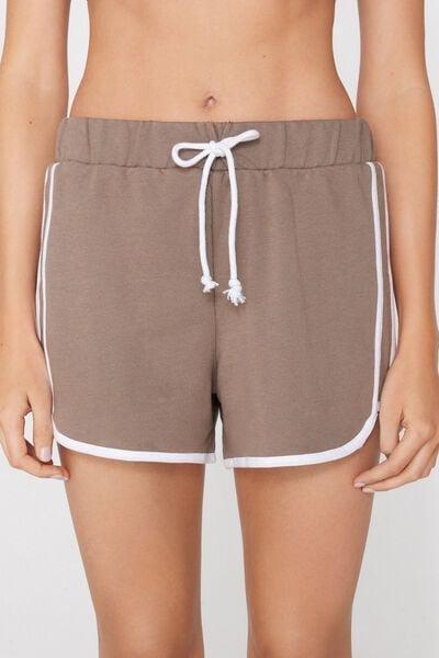 Brown / White Fleece Cotton Shorts, 5701_531Z, medium