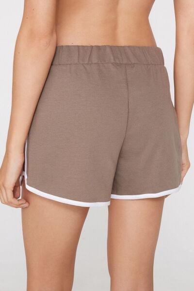 Brown / White Fleece Cotton Shorts, 5701_531Z, large image number 2