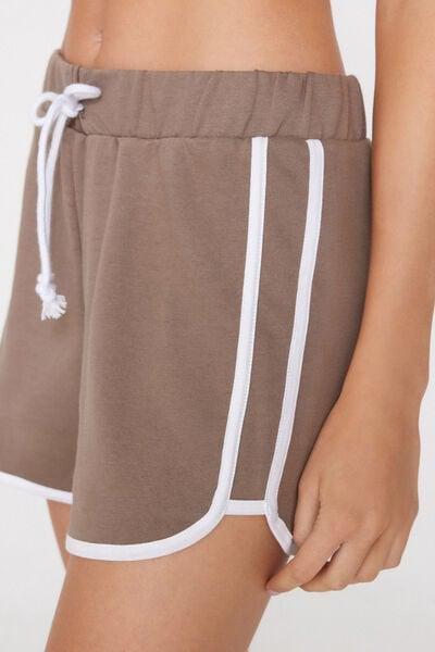 Brown / White Fleece Cotton Shorts, 5701_531Z, large image number 3