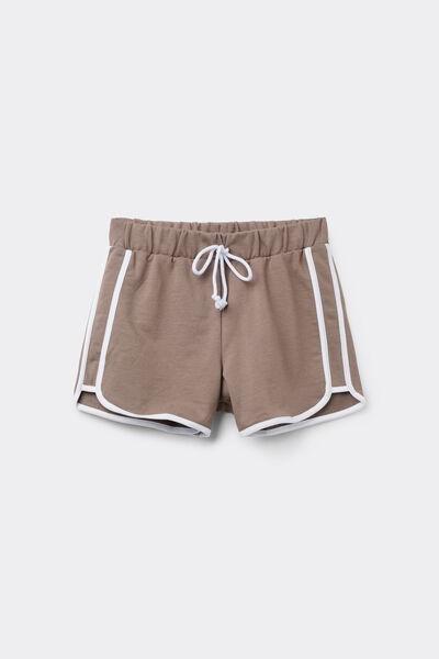 Brown / White Fleece Cotton Shorts, 5701_531Z, large image number 4