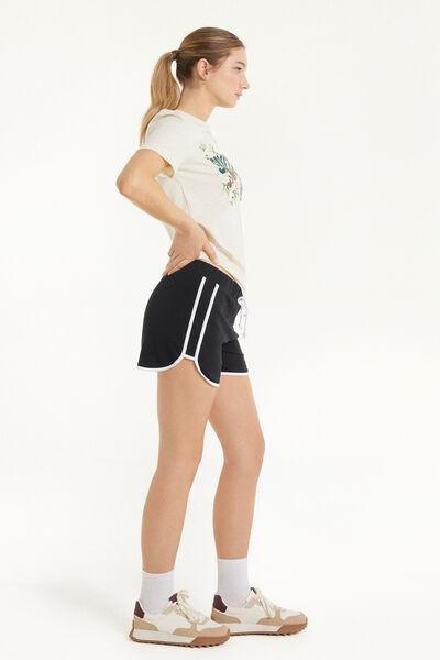 Black/White Fleece Shorts With Piping, Women, , large image number 1