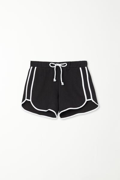 Black/White Fleece Shorts With Piping, Women, , large image number 4